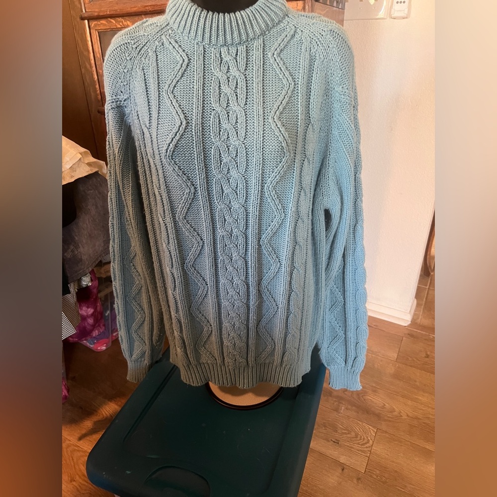 Chaser Light green Grey Cable Knit Crewneck Sweater